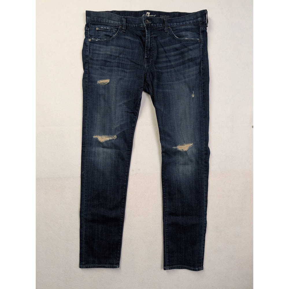 7 For All Mankind Mens Paxtyn Jeans 38 Distressed Skinny Dark Wash Indigo